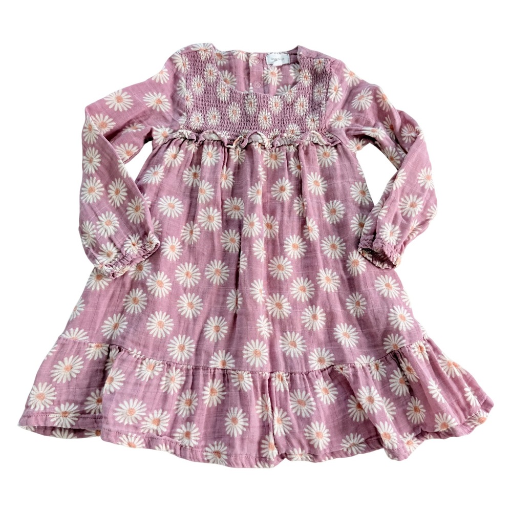 Angel Dear Floral Smocked Dress Kids 4T Pink Daisy Organic Cotton Gauze Boho